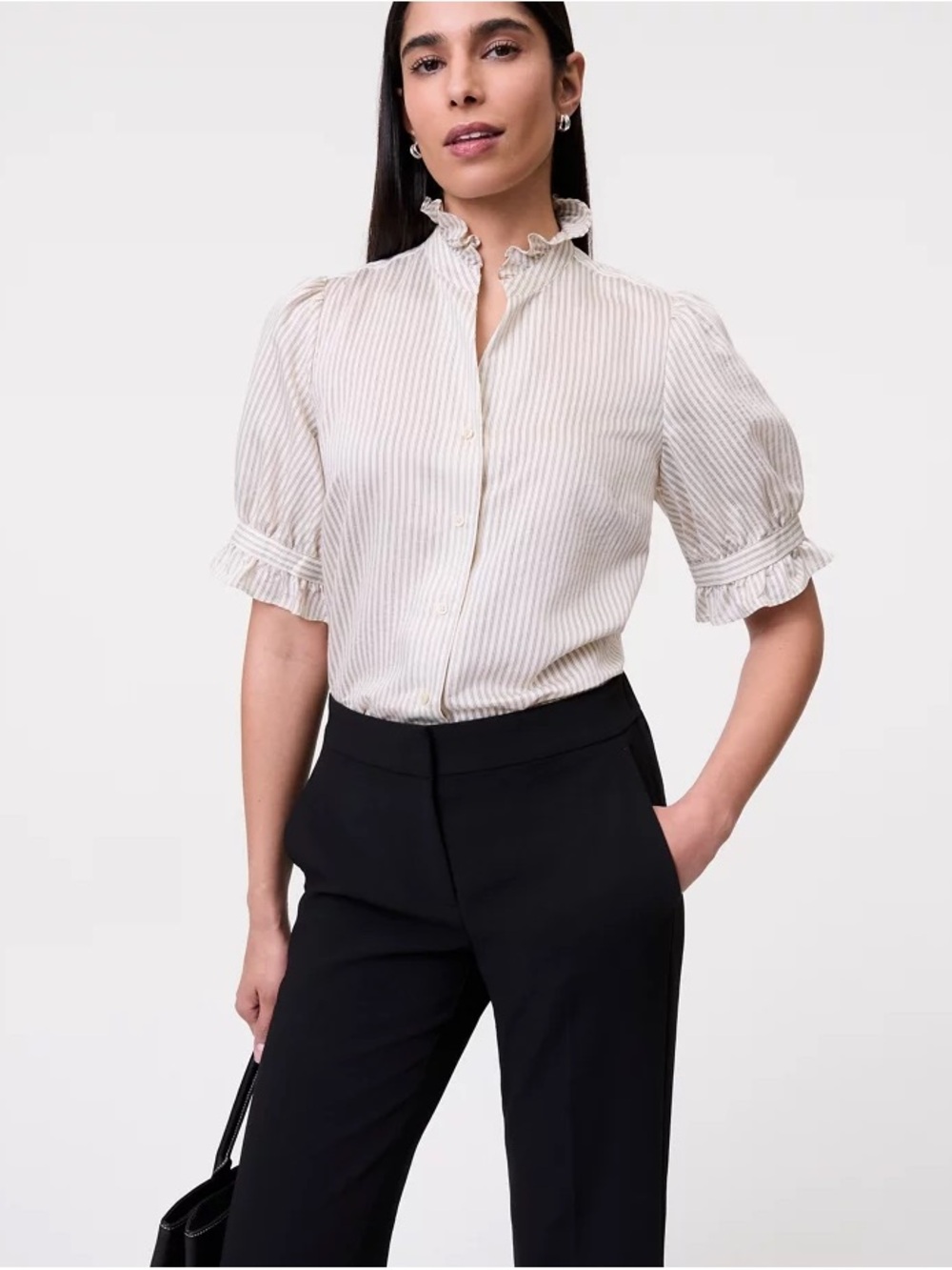 Ann Taylor - Striped Ruffle Collar Shirt - Picture 2 of 3